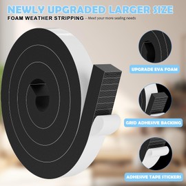 Bantie 1"×1" EVA Weather Stripping Foam Tape Larger Foam Weather Stripping Door Seal Strip for Door/Window/Large Gap Insulation (1"×1",13FT,Black)
