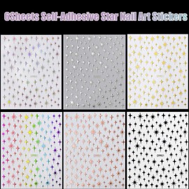 NOOEPC Star Nail Stickers, Nail Sstickers for Nail Art Decals Silver Gold Black Holographic Decals Supplies Design Decoration Accessories