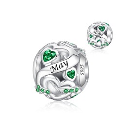Alstiva Birthstone Charm 925 Sterling Silver 5A Cubic Zirconia Charm Pendant for Bracelet Charm Bead Pendant for European Bracelets Necklaces Jewellery Gift for Women, Sterling Silver, Cubic Zirconia