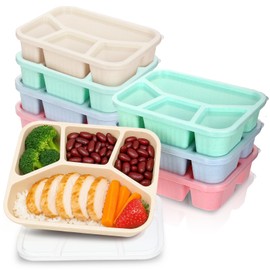 Meyeyaia 8 Pack Adult Bento Box,Wheat Straw Bento Lunch Box,4 Compartment Snack Containers, Multi-color Reusable Lunchable Container for Office Work, Travel, Camping
