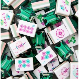 Mahjong Tiles American Mahjong 4-layer  Emerald Pink and Red Acrylic Engraved American Mahjong Tiles MagColor: Blue Mahjong Bag