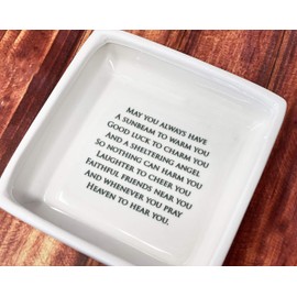 Susabella - Baptism Gift, First Communion Gift, or Confirmation Gift – Square Ceramic Keepsake Box with Irish Blessing and Shamrock in Green