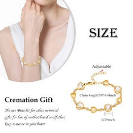 VCCWYQK Heart Shape Urn Bracelet for Ashes Birthstone Heart Bracelet Cremation Jewelry Urn Bracelet for Ashes Keepsake (Gold-White)
