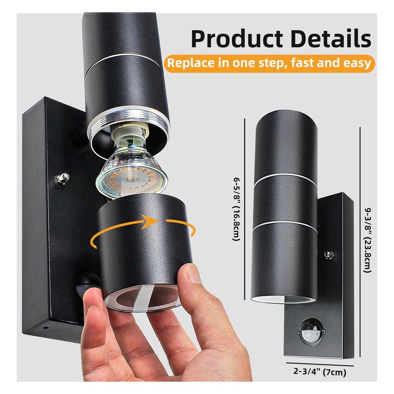 Unikcst Outside Lights with Sensor Mains Powered 240V Black Up
