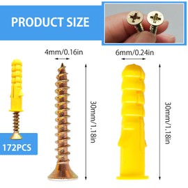 344 Pcs Wall Plugs for Brick,172 x M4*30 Masonry Self Tapping Screws,172 x M6*30 Expansion Pipe Anchor Bolts,Raw Plugs for Brick Wall,Heavy Duty Wood Screws and Wall Plug Kit for Concrete Drywall
