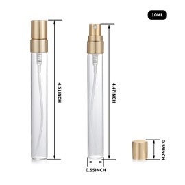 Jxcmeng 20Pcs 10ml Empty Clear Glass Mist Spray Bottle Refillable Mini Perfume Atomizer Travel Sample Bottle with Golden Aluminized Nozzle Makeup Container for Perfume (10ml Gold Caps)