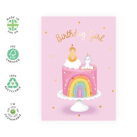Central 23 Eighth Birthday Card for Girls - Happy 8th Birthday Card - Age 8 - Eight Year Old - Rainbow Cloud and Unicorn Card for Kids - Daughter - Granddaughter - Comes With Fun Stickers