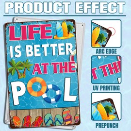 Pool Sign Life Is Better at The Pool Metal Pool Signs for Outside Funny Pool Decor Wall Art Swimming Pool Decorations Outdoor for Deck Decor 12X 8 Inches