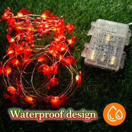 kolpop 2 Pack 50 LED Fairy Lights Battery Operated, Red Bow Cane String Lights Battery Powered with Remote Control Waterproof for Indoor Outdoor Christmas Decorations