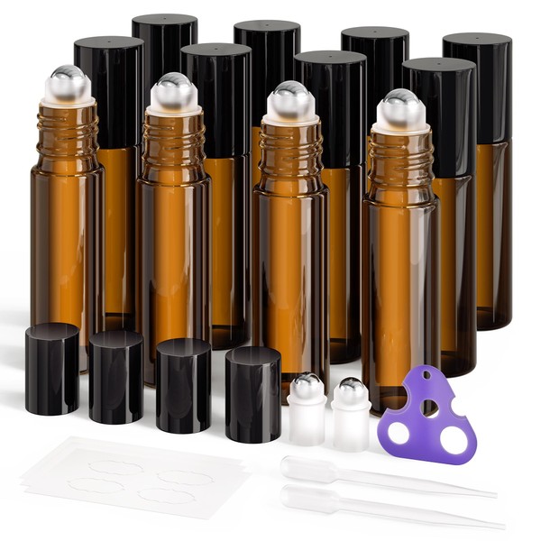 ULG Essential Oil Roller Bottles 4 Pack 10ml Amber Glass