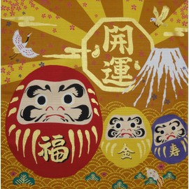 Yu-soku Furoshiki Wrapping Cloth Daruma Dolls on Gold Motif Japanese Fabric 50cm