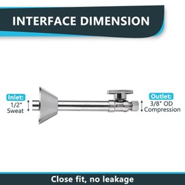 (Pack of 1) Seelink 1/4-Turn Straight Stop Valve with 5-inch Sweat Copper Tube Extension, 1/2 Inch Sweat x 3/8 Inch OD Compression, Chrome Plated Brass