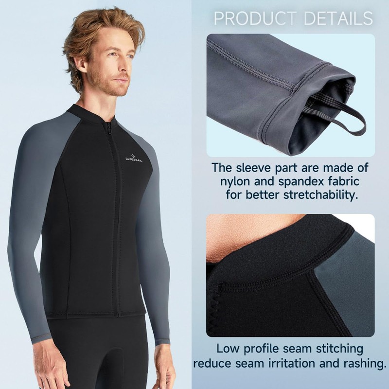 Wetsuit Top Men Long Sleeve Front Zip Wetsuit Jacket 1.5mm