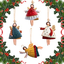 Frasheng Pack of 4 Christmas Angel Pendants, Metal Angel Pendants, 11.5 x 7 cm, Christmas Pendant Angel, Christmas Pendant Decoration, for Christmas Tree Window Decoration