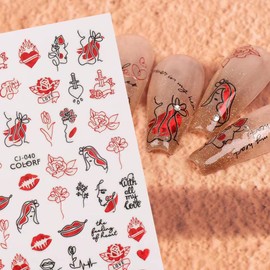 Love Heart 3D Self Adhesive Nail Decal Valentine's Day Design for Nail Art Stickers Decals Romantic English Letter Rose Wedding Kiss Lips Abstract Lady Design Couple Nail Supplies Gel Polish Manicure