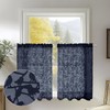 OVZME Textured Navy Blue Kitchen Sheer Curtain Tiers 36 inch