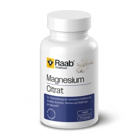 Raab Vitalfood Magnesium Citrate Capsules (Pack of 75) - Organic Magnesium, for Athletes, 250 mg Magnesium per 3 Capsules, No Additives, Vegan, Laboratory Tested