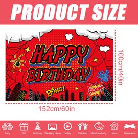 Spider Web Backdrop Party Decoration, 5x3ft Red Spider Web Happy Birthday Backdrop Banner Hero Decoration Supplies for Boys Baby Shower & Booth