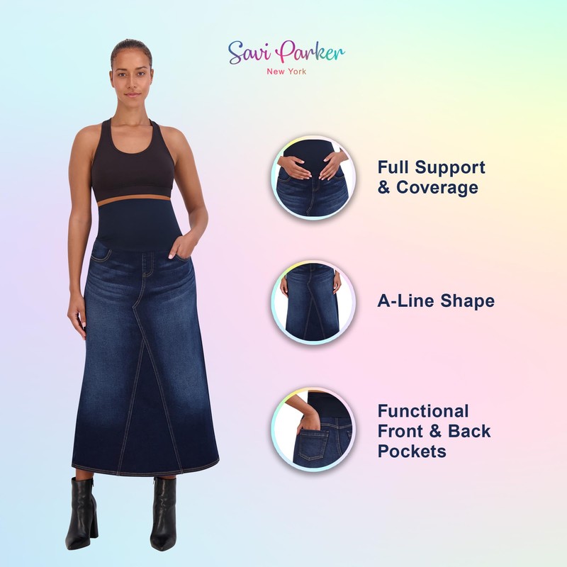 Savi Parker Denim Maternity Maxi Skirt with Pockets – Fall