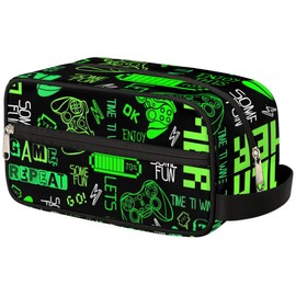 Video Game Bright Green Toiletry Bag for Boys Men, Travel Toiletry Bag for Woman Cosmetic Makeup Bag, Game Pattern Graffiti Waterproof Shaving Bag for Toiletries Accessories Travel Essentials
