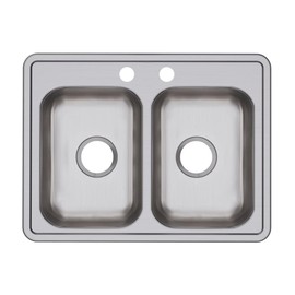 Dayton Stainless Steel 25" x 19" x 6-5/16", 2-Hole Equal Double Bowl Drop-in Sink