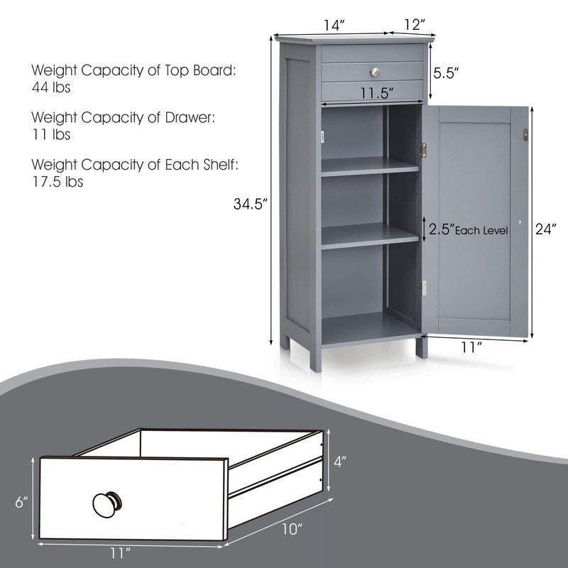 Furniga Bathroom Storage Cabinet, Large, Grey