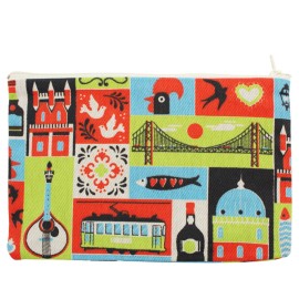 Limol 100% Cotton Portuguese Icons Organizer Pouch with Zipper