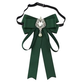 FYBownot Rhinestone Uniform Ribbon, Uniform Tie, Ribbon Brooch, Elastic Adjuster, Bow Tie, Bow Tie, Uniform Accessories, Ribbon Tie, Corsage, Bowtie, Bowknot Accessories, green (dark green)