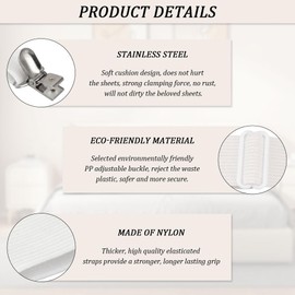 Azlanway Bed Sheet Tensioners, Pack of 6 Triangular Bed Sheet Clips, Adjustable Elastic Bed Sheet Tie Down Straps with Metal Clips, Wrinkle-Free Fitted Sheet Holder, Sheet Tensioner for Bed Linen