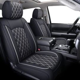 YIERTAI Seat Covers for Toyota Tundra Truck Custom Fit 2008-2023 2024 2025 Crewmax Double Cab Crew Cab Waterproof Leather Airbag Compatible(2 PCS Front only/Black-White)