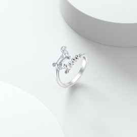 Dachshund Dog Ring for Women 925 Sterling Silver Opal Dog Ring Adjustable Jewellery Gifts