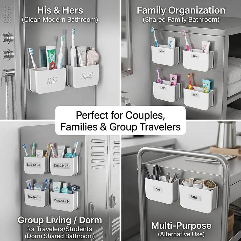 QHLMZR 4Pcs-Magnetic Toothbrush Holder,Cruise Bathroom Organizer – Foldable, Wall Mounted,