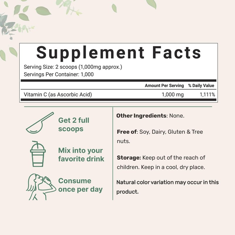 Micro Ingredients Pure Vitamin C Powder, 2.2lbs (1kg) | Unflavored