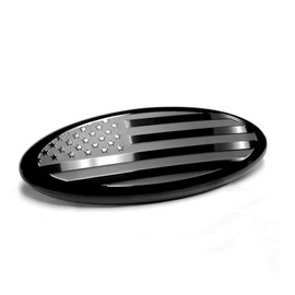 HIBEYO 1 x Universal Car American Flag Front Grill Rear Tailgate Emblem Front Grill Tailgate Emblem Fits Ford Oval Boat Badge Emblem Sticker Name Plate 23 cm Black