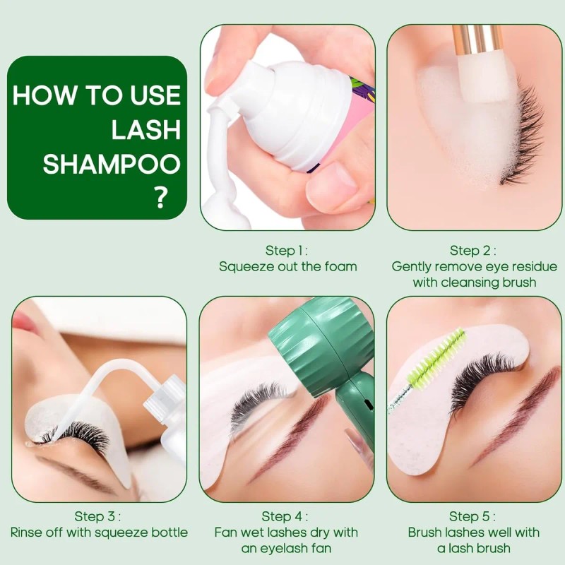Kit Shampoo Espuma Para Pestañas Y Brocha Para Extensiones
