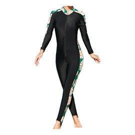 One Piece Bathing Suit for Women Long Sleeve Dive Skin Sun Protection Surf Suit Athletic Swimsuits Rashguards Modest Sunsuit Green Size S