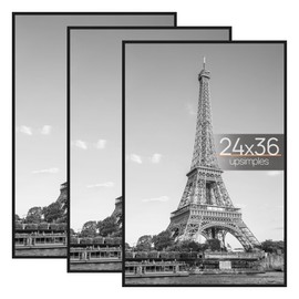 upsimples 24x36 Poster Frame Black 3 Pack, Scratch-Proof Picture Frames 24 x 36 for Photo Gallery - Slide-In Strips, Horizontal or Vertical Wall Mounting