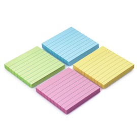Lined Sticky Notes 3x3 Sticky Notes with Lines Self-Stick Notes Bright Color 4 Pads 90 Sheets/Pad (Pastel)