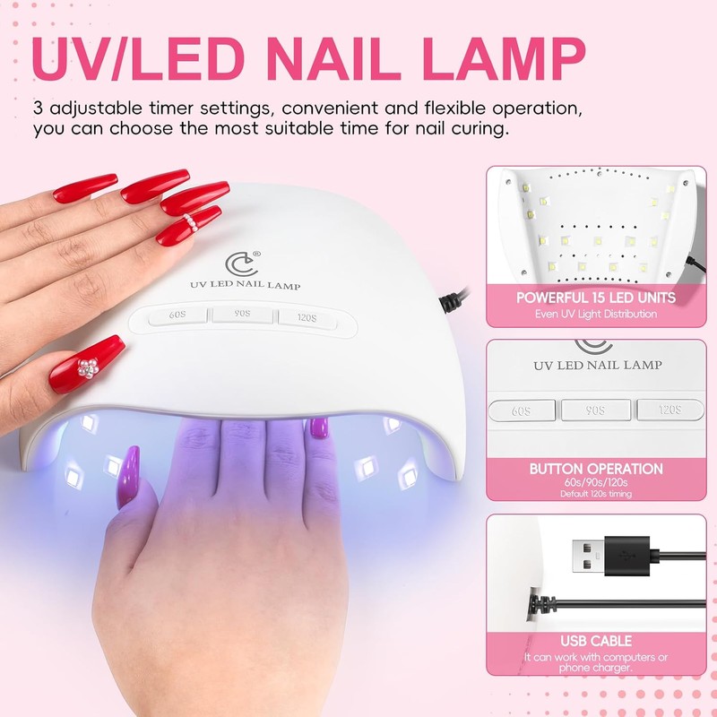 58PCS Acrylic Nail Kit for Beginners with Everything, 3 Colors