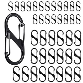 TPTGIAR Pack of 40 S Carabiners, 2 Sizes, Black, Small, S-Shape Double Carabiner, Small Zinc Alloy Carabiner with Two Openings for Outdoor Camping Hiking