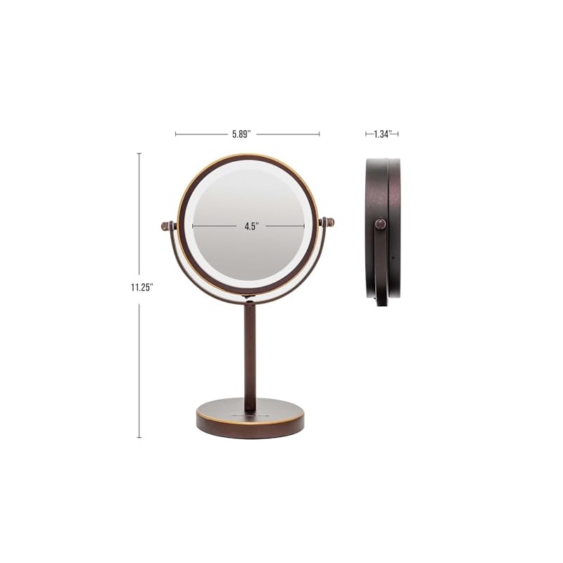 Ovente MLT60ABZ1X7X Espejo de Tocador Iluminado 7X 360° Doble Cara