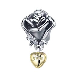 ABAOLA Flowers Charm Rose Charm 925 Sterling Silver Love Charm Valentine's Day Beads for Fashion Charms Bracelet & Necklace (Silver)