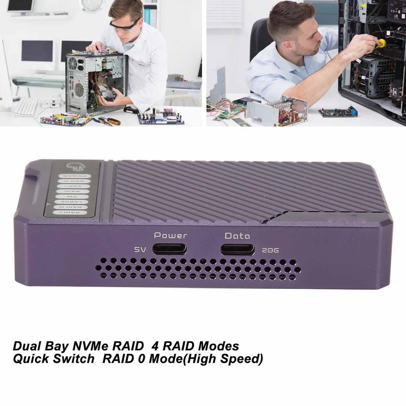 RAID Hard Drive Enclosure NVMe Dual Bay 20Gbps 4 Modes