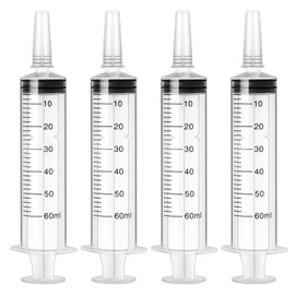 HXC 60ml Syringe 4 pack Plastic Syringe with Cap Feeding Syringe for Pets Individually Packaged Syringes Measuring Syringe Sterile for Labs, Food, Dispensing, Watering