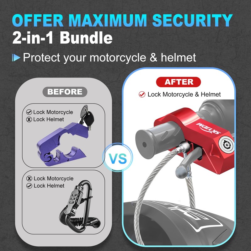 SKYJDM Motorcycle Lock Combo - Helmet and Brake Anti-Theft Grip