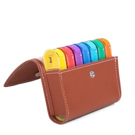 Tiardey 7 Day Pill Box 4 Times a Day,Weekly Medication Reminder Box Includes Orange Leather PU Carrying Case