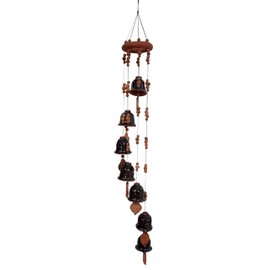 Purpledip Terracotta Wind Chime 7 Hanging Tingling Bells: Decorative Accent Melodious Showpiece for Living Room, Balcony or Verandah (12708A)
