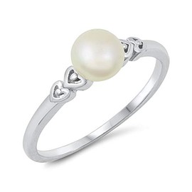 White CZ Simulated Pearl Classic Promise Heart Love Ring New .925 Sterling Silver Band Size 9