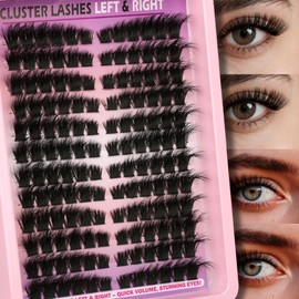 Lash Clusters Eyelashes Clusters Left&Right Cluster Eyelash Extensions Thick D Curly Individual Lashes Clusters 150P DIY Fairy Lash Extension at Home