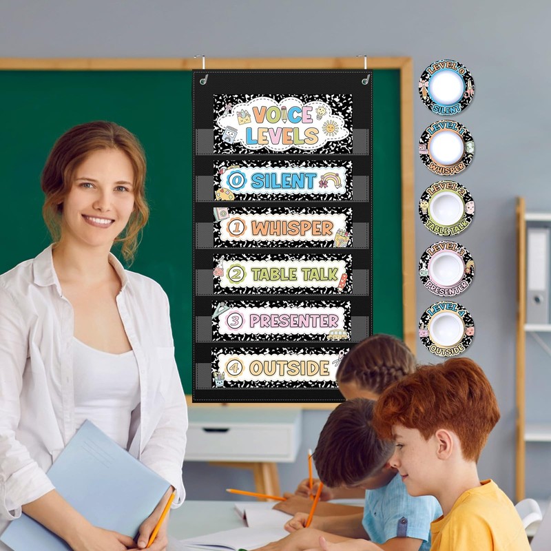 Voice Level Pocket Chart for Classroom with 5 School Push